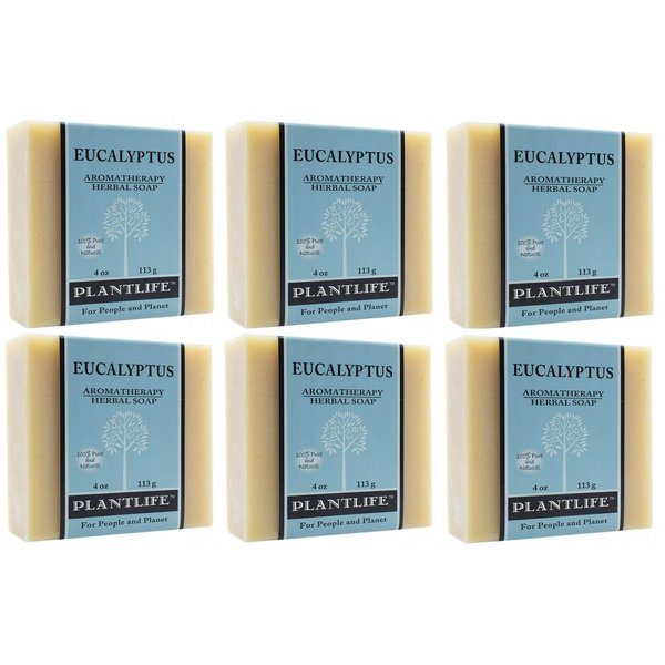 Plantlife Eucalyptus 6-pack Bar Soap - Moisturizing and Soothing Soap for Your Skin - Hand Crafted Using Plant-Based Ingredients - Made in California 4 oz Bar