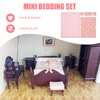 ibasenice Dollhouse Bedding 5 Piece Set with Comforter Pillows Blanket 1/12 Scale Realistic Bedroom Accessories Miniature Bed Ornament