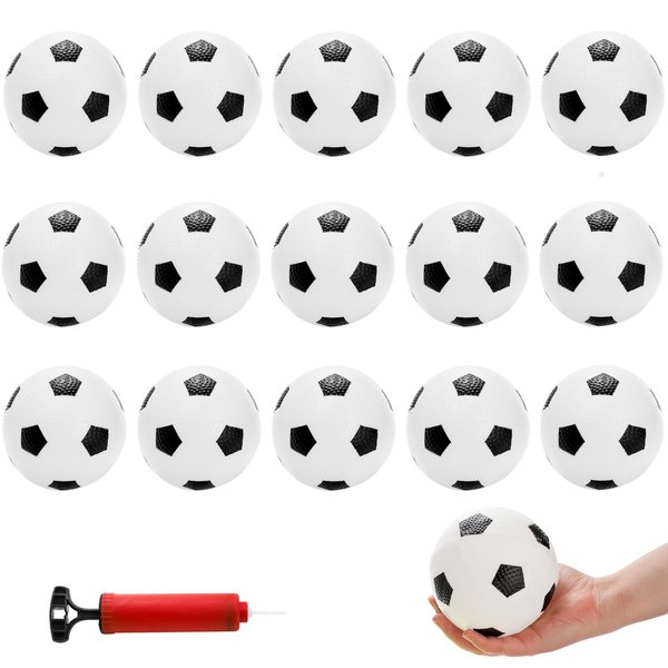 Youeon 16 Pcs 5.5 Inch Inflatable Small Soccer Balls for Kids with Hand Pump, Swimming Pool Balls Beach Balls for Indoor & Outdoor Games, Party Favors, Summer Sports Gift for Adults & Kids