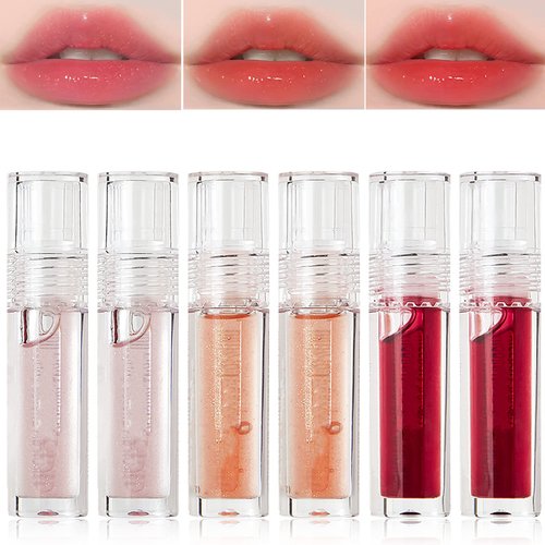 6 Pcs Lip Gloss Moisturizing Lip Oil Set,Plumping Lip Glow Oil Shimmer Lipgloss Tinted Lip Balm Clear Liquid Lipstick Set Long Lasting Hydrating Lip Tint