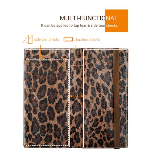 Zreal Checkbook Cover for Men & Women, Premium Vegan Leather Checkbook Holder Slim Wallets for Top & Side Tear Duplicate Checks with RFID Blocking (Dark Leopard)