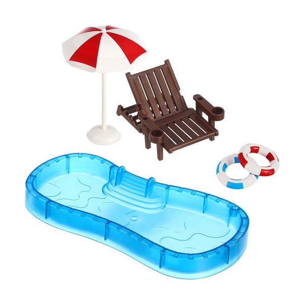 Abaodam Miniature Swimming Pool 5 Pieces Beach Miniature Dollhouse Decoration Swim Pool Umbrella Beach Chair for DIY Fairy Garden Dollhouse Decor Dollhouse Beach Chair