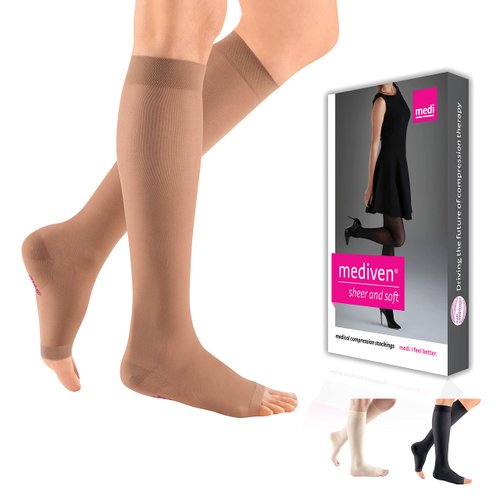 mediven sheer & soft for Women, 15-20 mmHg Calf High Open Toe Compression Stockings, Natural, VII-Standard