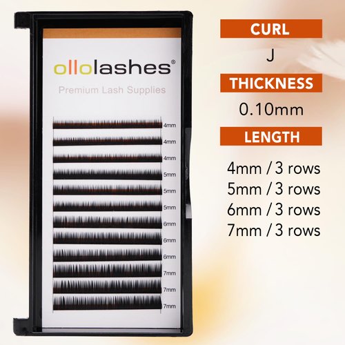 Bottom Lash Extension J Curl 0.10mm Mix4-7mm 4mm 5mm 6mm 7mm Black Color Lower Lash Extensions (Mix4-7mm 0.10 J Curl)