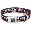 Dog Collar Seatbelt Buckle Funky Skulls Hearts Stars Black Multi Color 13 to 18 Inches 1.5 Inch Wide
