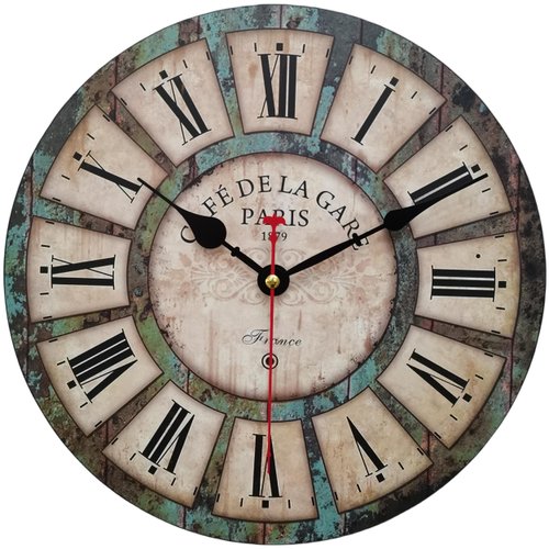Qukueoy 12 Inch Silent Round Wooden Wall Clock Rustic Country Style, Battery Operated, Vintage Farmhouse Wall Decor for Living Room, Kitchen, Bedroom, Office