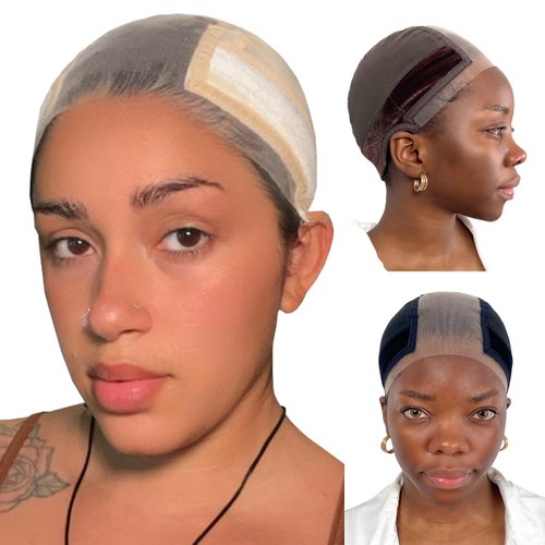 LABHAIRS Wig Cap with Grip Band for Keeping Wigs in Place, More Full Cap-wide Transparent Lace for Lace Front Wigs - Brown/Black/Nude Non Slip Cap Make Your Wig Be Glueless (Nude-L)