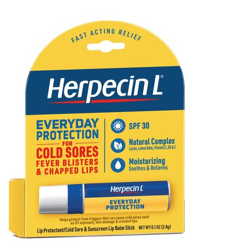 Herpecin-L Lip Balm Stick 30 SPF 0.1 Ounce Tube Cold Sore Sun & Fever Blisters and Chapped Lips Relief Lip Balm with SPF30 and Lysine