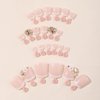 24Pcs White French Press on Toenails Short Square Fake Toe Nails Pink Toe Nail Press Ons with Flower Rhinestone Design Acrylic Full Cover Toe Nail Tips Press on Toenails for Women Manicure