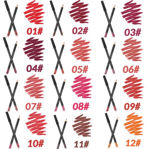 FLYEEO 12 PCS Nude Red Deep Red Brown Matte Lip Liner Pencil Set Waterproof Long Lasting Lip Liner Lipstick for Women
