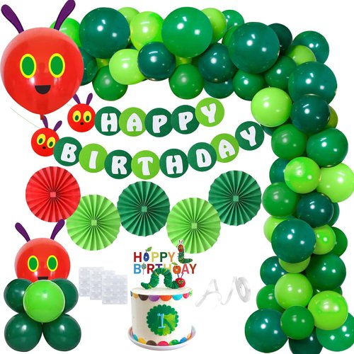 JORAKI Green Hungry Caterpillar Balloon Arch Kit 46Pcs Latex Happy Birthday Decorations Balloon Garland Kit for Birthday Baby Shower Caterpillar Themed Party Decorations