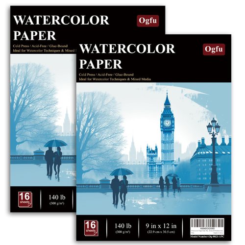 Water Color Paper Pad 9"X12", Pack of 2, Watercolor Paper Pad, Cold Press Watercolor Paper 140 lb, 16 Sheets Each, Water Color Paper for Kids, Artists.
