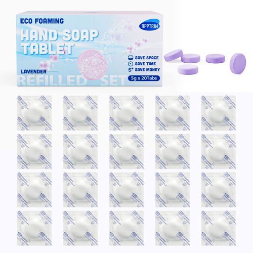 apptrin Foaming Hand Soap Refills Tablets 20 Pack, 174 fl oz (Make 20 x 8.7 fl oz Foam bottles of soap), Dissolvable Smart Hand Soap Refills, Eco-Friendly Packaging, Cleaning Supplies Lavender