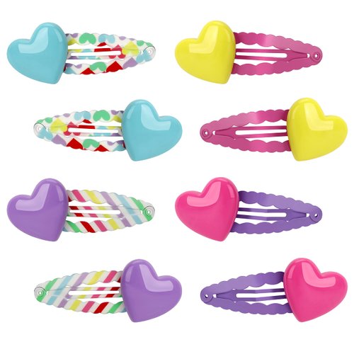 Heart Snap Hair Clips for Girls - Colorful No Slip Metal Barrettes, Hair Accessories for Women and Teens - Love Hair Pins for Birthday Party, Christmas Gift