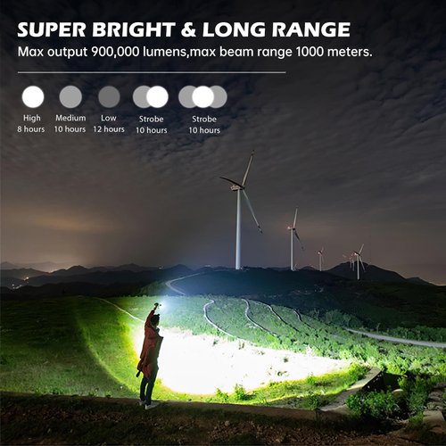 Rechargeable Flashlights 900,000 Lumens, Super Bright LED Flashlight High Lumens with USB Cable, 5 Modes Waterproof Flashlight Powerful Flash Light for Home Camping Hiking