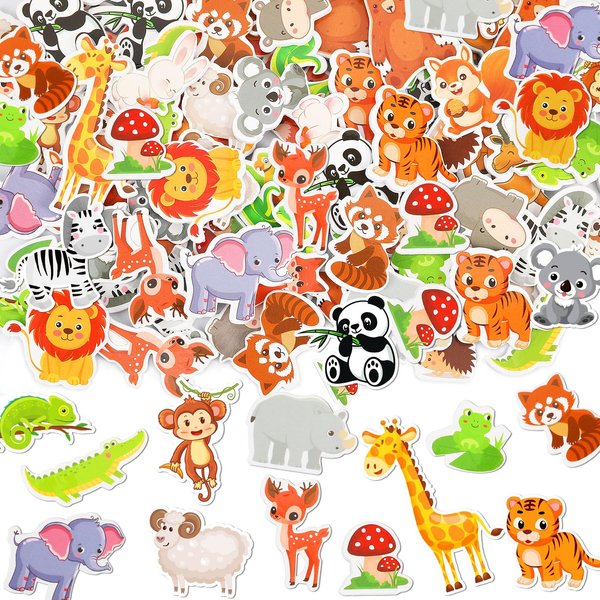JULBEAR 300 Pieces Animals Foam Stickers Bulk Self-Adhesive Cartoon Forest Animals Reward Stickers for Arts Crafts Animals Forest Theme Party Favors Decoration Home Classroom Teaching DIY Supplies