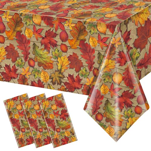 3Pack Fall Leaf Plastic Tablecloth Decorations,Disposable Autumn Orange Leaf Maple Table Cloths for Parties,Rectangle Thanks Giving Table Cover for Kitchen Fall Harvest Thanks Giving Decor,54x108 Inch