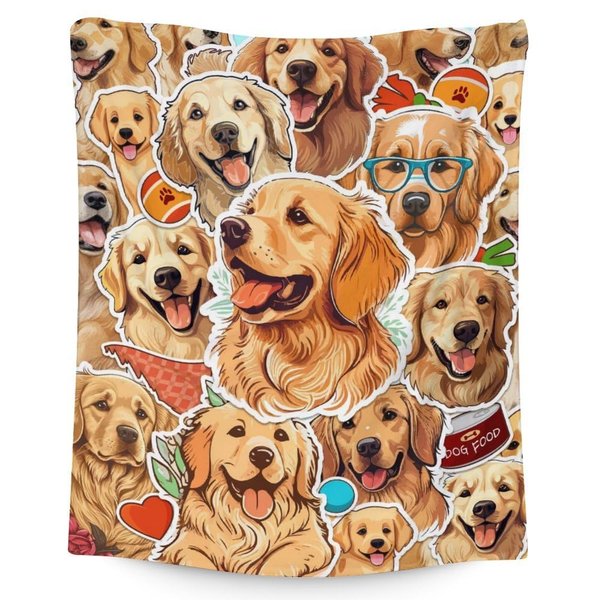 Golden Retriever Blanket Gifts - 50x40 Inches Cute Throw Blanket for Kids, Girls, Boys - Yellow Soft Fuzzy Blankets for Crib, Couch & Travel