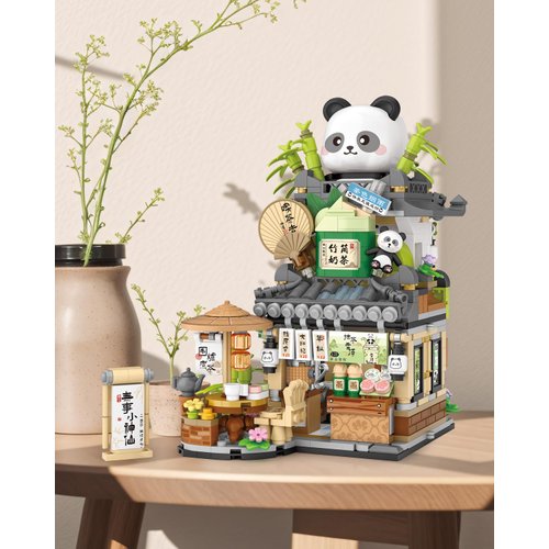 LUOGFYNI Street View Tea Shop Building Blocks Set, Creative Panda Animal Theme House, Mini Blocks Simulation Architecture Construction Toy, Unique Gift for Adults (1383)