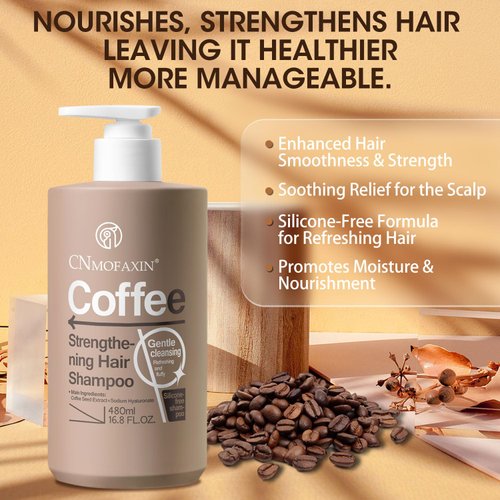 Strengthening Hair Shampoo for Men and Women - Silicone-Free, Coffee Extract, Castor Oil - Gentle Cleansing, Provitamin B5, Caffeine Infused Volumizing Formula,Hair Thickening Products - 16.8 fl. oz