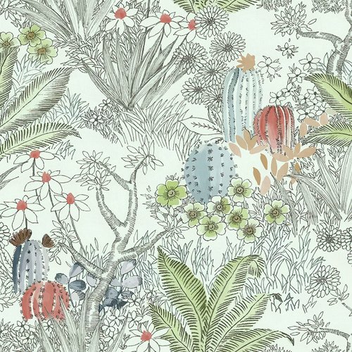 Wudnaye Floral Peel and Stick Wallpaper Cactus Wallpaper 17.7 inch× 393.6 inch Flower Contact Paper Vintage Wallpaper Floral Removable Wallpaper Peel and Stick Wallpaper for Bathroom Wall Paper