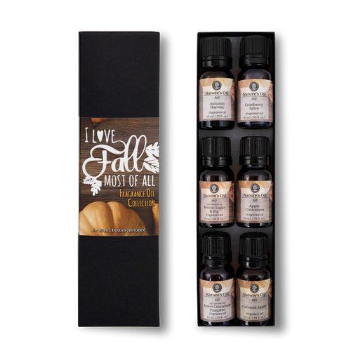 I Love Fall Fragrance Oils Set Including Brown Sugar & Fig, Sweet Cinnamon Pumpkin, Caramel Apple, Cranberry Spice, Apple Cinnamon, Autumn Harvest