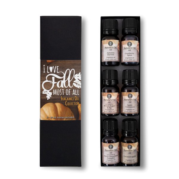 I Love Fall Fragrance Oils Set Including Brown Sugar & Fig, Sweet Cinnamon Pumpkin, Caramel Apple, Cranberry Spice, Apple Cinnamon, Autumn Harvest