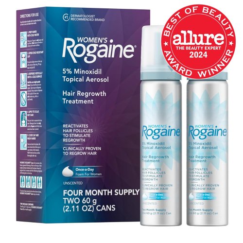 Rogaine Women's 5% Minoxidil Foam, Topical Once-A-Day Hair Loss Treatment for Women to Regrow Fuller, Thicker Hair, Unscented, 4-Month Supply, 2 x 2.11 oz