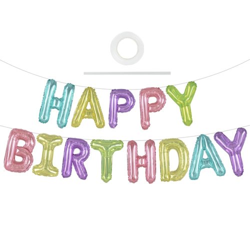 TONIFUL Happy Birthday Balloons Banner with Ribbon Straw, 16 Inch Mylar Letters Birthday Sign Banner Balloon Bunting Reusable for Girls Boys Kids & Adults Birthday Halloween Supplies（Rainbow）