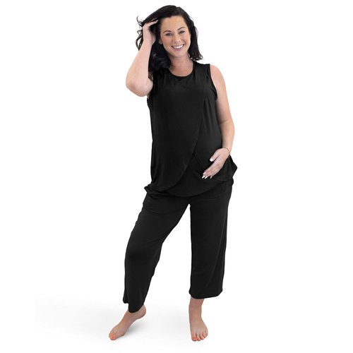 Kindred Bravely Tulip Hem Maternity & Nursing Pajamas | Tank Top Nursing Pajama Set for Women (Black, Medium)