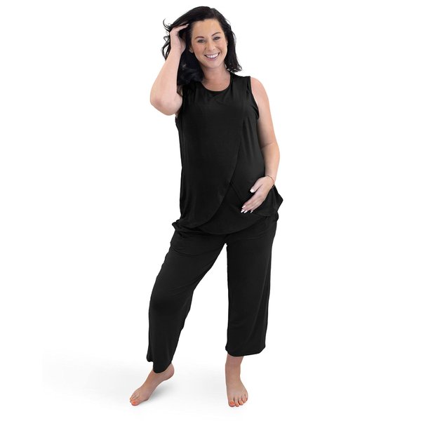Kindred Bravely Tulip Hem Maternity & Nursing Pajamas | Tank Top Nursing Pajama Set for Women (Black, Medium)