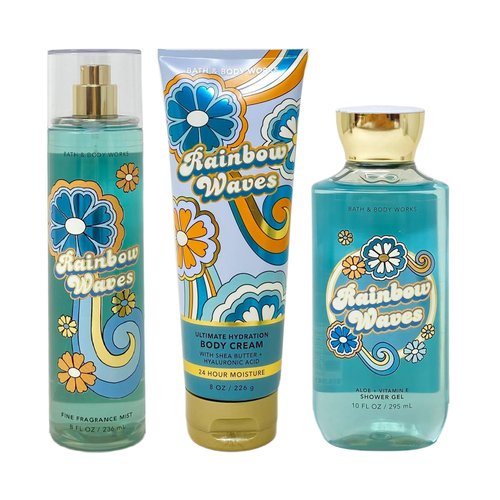 Generic Bath and Body Work RAINBOW WAVES 3 Piece Bundle - Fragrance Mist - Body Cream and Shower Gel - Full Size, Blue