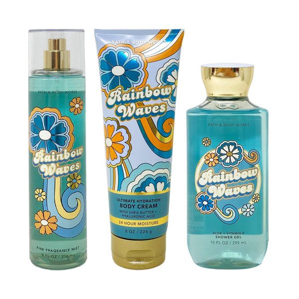 Generic Bath and Body Work RAINBOW WAVES 3 Piece Bundle - Fragrance Mist - Body Cream and Shower Gel - Full Size, Blue