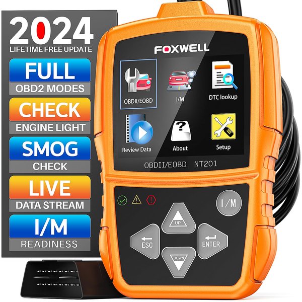 FOXWELL NT201 OBD2 Scanner Car Code Reader Check Engine Light Reader OBDII EOBD Car Computer Diagnostic Scan Tool Auto Fault Code Scanner for All Cars After 1996