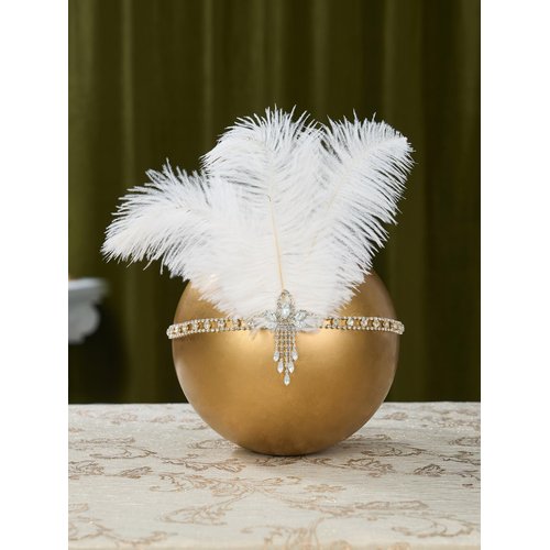 SWEETV 1920s Headpiece Crystal Rhinestone Hair Band, Roaring 20s Great Gatsby White Feather Flapper Headband