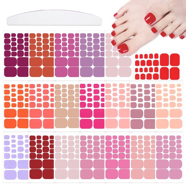 YECIRALA 20 Sheets 440 Pcs Pink Red Solid Toe Nails Polish Stickers Full Nail Wraps Toenails Stickers Wraps for Women Girls Nail Art Stickers Toenails Polish Stickers Stick On Nails Polish Wraps
