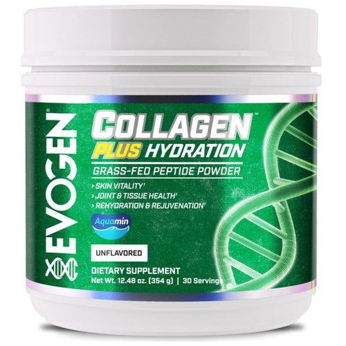 Evogen Collagen Plus Hydration - Grass-Fed Peptide Powder | Supports Skin Vitality, Joint & Tissue Health, Rehydration | Type I & III Collagen, Coconut Water, Aquamin | Unflavored | 30 Servings