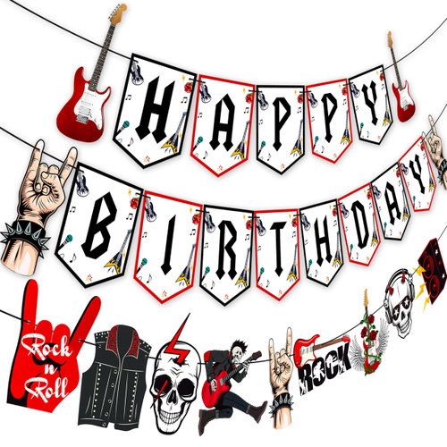 Rock and Roll Birthday Banner 3Pcs One Rocks Party Banners Rock Music Birthday Party Decoration Rock Party Hanging Cutout Banners for Rock and Roll Baby Shower Supplies