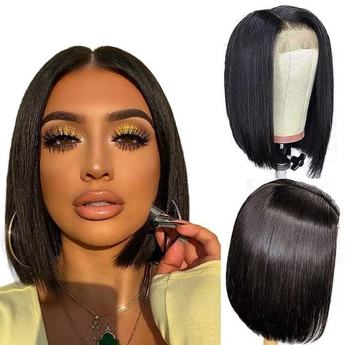 Ali Grace Wear And Go Glueless Wigs Bob Wig Human Hair 180 Density 4x4 HD Lace Closure Wigs Human Hair Pre Plucked Upgrade No Glue Pre Cut Ready To Wear Bob Wigs For Beginner Natural Color 12 Inch