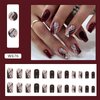 Red Press on Nails Medium Fake Nails Square Glue on Nails Wine Red False Nails with Design Silver Glitter Lines Reusable Artificial Nails Acrylic Stick on Nails for Women Girls 24 Pcs