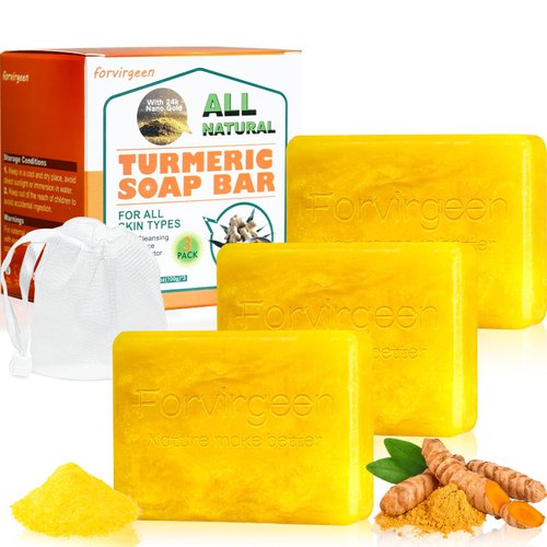 3 PCS Turmeric Soap Bar for Face & Body, All Natural Turmeric Soap with 24k Nano Gold, Handmade Tumeric Soap Bar, 24k Gold Soap Bar and Turmeric Face Soap, Smooth Skin and Moisturizing, 3.53oz X 3