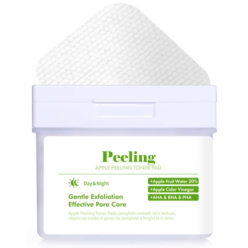 DERMAL Apple Peeling Toner Pad – Gentle Exfoliating and Hydrating Toner Pads with AHA, BHA, and PHA for Smoother, Radiant Skin - Facial Peels, Resurfacing Facial Exfoliants, 80pads