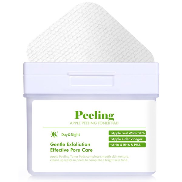 DERMAL Apple Peeling Toner Pad – Gentle Exfoliating and Hydrating Toner Pads with AHA, BHA, and PHA for Smoother, Radiant Skin - Facial Peels, Resurfacing Facial Exfoliants, 80pads