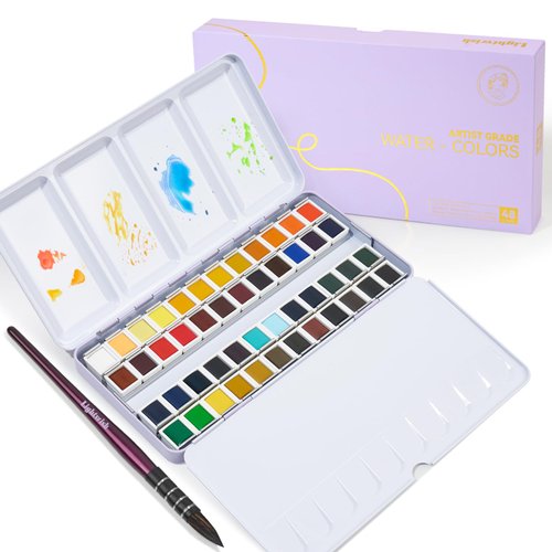LIGHTWISH Watercolor Paint Set, 48 Colors Professional Watercolor Paint with Watercolor Brushes, Travel Watercolor Set for Artists and Crafters, Art Supplies for Adults