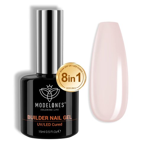modelones Builder Nail Gel, 8-in-1 Cover Nude Gel Builder, LED Nail Lamp Cured Hard Gel Builder for Nail Thickening Nail Strengthener Extension Gel Rubber Base Gel Polish Glue Gel in a Bottle