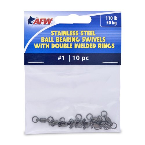 American Fishing Wire Stainless Steel Ball Bearing Swivels with Double Welded Rings, Size #1, 110 lb / 50 kg Test, Gunmetal Black, 10 pc