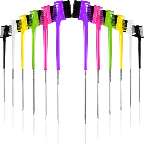 Assorted Colors Hair Styling Grooming Kit - 12 Pieces Including Rat Tail Comb, Double-Sided Hair Brush, and Smooth Edge Combs for Combing and Styling