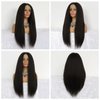 MACA BAKA Kinky Straight Synthetic Lace Front Wig Glueless 180 Density Long Black Yaki Straight 13x4 Lace Front Wigs for Black Women Pre Plucked 24 Inches Natural Color