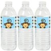 Blue Monkey Boy - Baby Shower or Birthday Party Water Bottle Sticker Labels - Set of 20