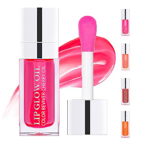 REWLKP Hydrating Lip Glow Oil, Plumping Lip Gloss, No-Sticky Transparent Moisturizing Lip Balm (Cherry)